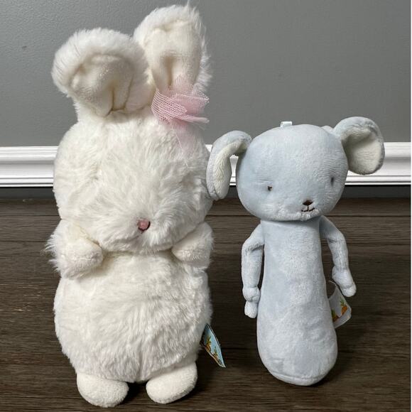 Bunnies By The Bay Bunny & Blue Bunny‎ Rattle Plush Set - Picture 1 of 6